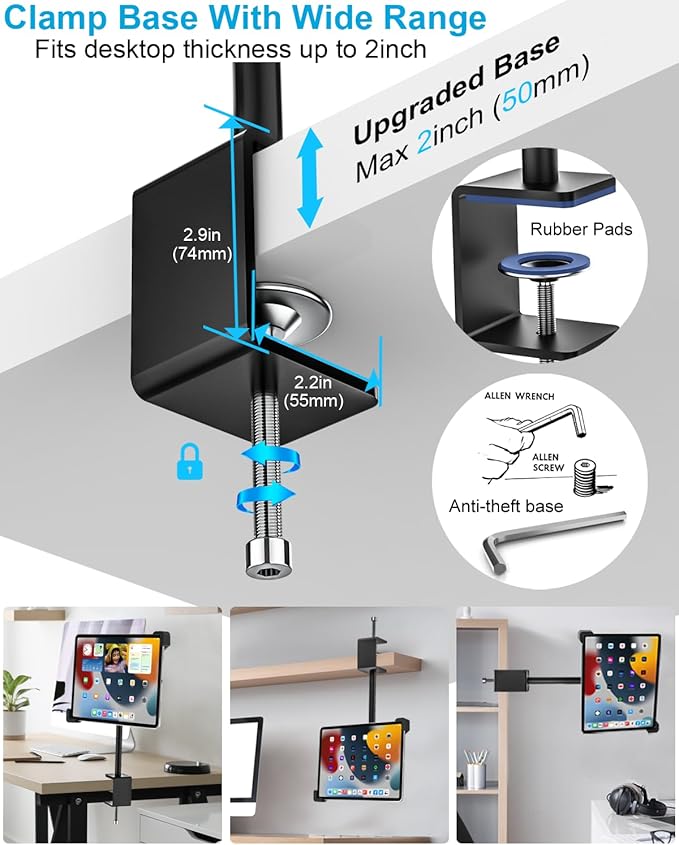 woleyi Anti Theft Desktop Tablet Kiosk Stand for 9-14" Tablet - 360° Swivel Tablets POS Stand Display Holder with Dual Security Lock and Key, Compatible iPad Pro 13/Air, Surface Pro/Go, Galaxy Tabs
