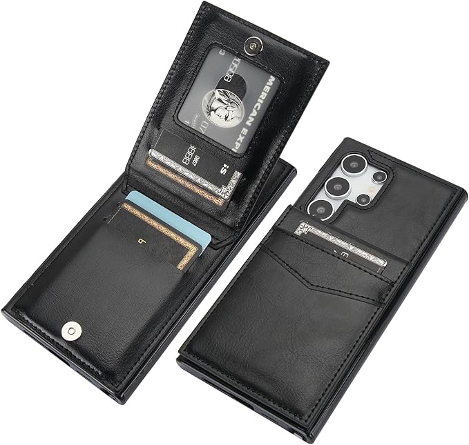 KIHUWEY for Samsung Galaxy S24 Ultra Case Wallet with Credit Card Holder, Flip Premium Leather Magnetic Clasp Kickstand Heavy Duty Protective Cover for Samsung Galaxy S24 Ultra 6.8" (Black)