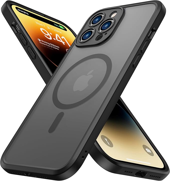 ImpactStrong Magnetic Guard Designed for iPhone 14 Pro Max Case [Camera Protection] [Military Grade Drop Tested] [Compatible with MagSafe] Slim Translucent Matte Phone Case (6.7") - Black