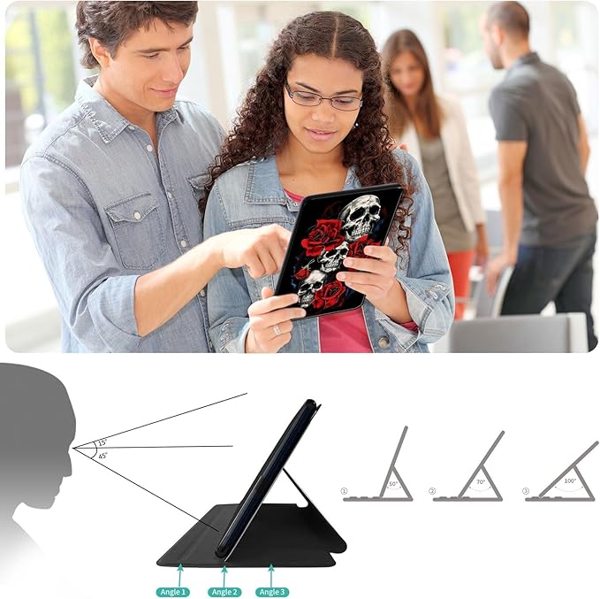 Case for Lenovo Tab M10 Plus 10.3", 360 Degree Rotating Folding Stand,with Auto Sleep/Wake Case for Lenovo Tab M10 Plus (2020 2nd Gen) TB-X606F/TB-X606X 10.3" FHD Tablet,Floral Flower Rose Skull