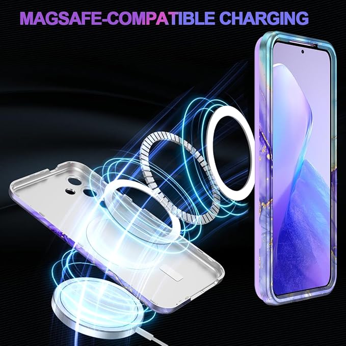 Casetego for Galaxy S24 Case,Compatible with MagSafe,[Military Grade Drop Test] Full Body Protection Slim Shockproof Rugged Marble Women Case for Samsung Galaxy S24 6.2 inch,Cobalt Violet