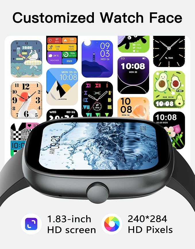 Fitness Tracker 2025 Ver. (Answer/Make Calls), 1.85" Smart Watch Fitness Watches for Women Men with 24/7 Heart Rate Blood Oxygen Monitor Sleep Tracker 100+ Sport Modes IP68 Waterproof (Black)