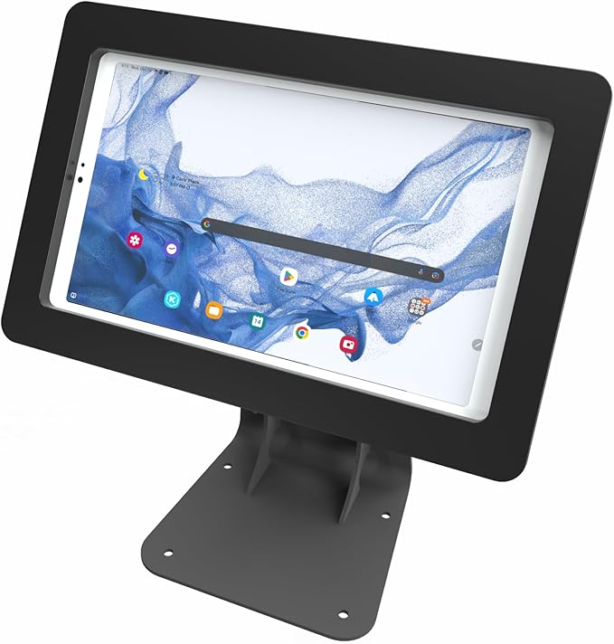 TABcare Anti-Theft Acrylic Case with 360 Rotate 180 Swivel Metal Desktop Stand & 90-Degree USB C Cable for Samsung Galaxy TAB A7 Lite 8.7" Tablet (Black, TAB A7 Lite 8.7)