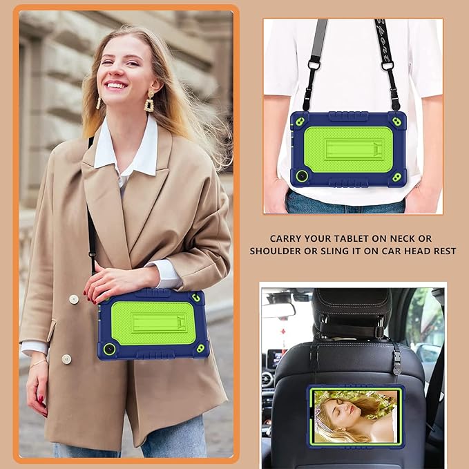 for TCL Tab 8 LE Tablet Case,Shoulder Strap Soft Silicone&Hard Back Shockproof Kids Friendly Case for TCL Tab 8 LE/TCL Tab 8 WiFi/TCL TAB 8V/TCL Tab 8 SE/TCL Tab 8 Plus 8 Inch(Navy/Green)