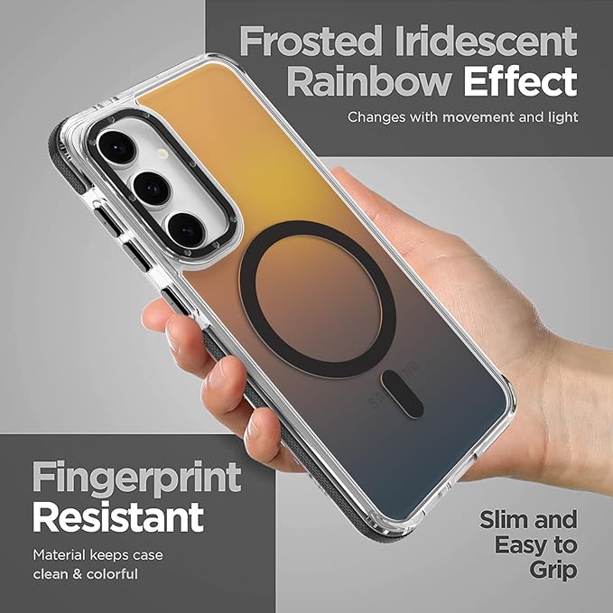 MOWIME Magnetic Case for Samsung Galaxy S24 FE [Compatible with Magsafe] [Cute Fashion Fluorescent Design] [1 Screen Protector] Slim Translucent Matte Case for Galaxy S24 FE 6.7", Black