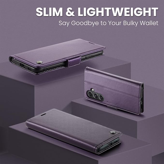 AUPAI for Samsung Galaxy S23 FE Wallet Case with Credit Card Holder, PU Leather RFID Blocking Folio Flip Kickstand Magnetic Clasp Protective Phone case for Women Men Purple