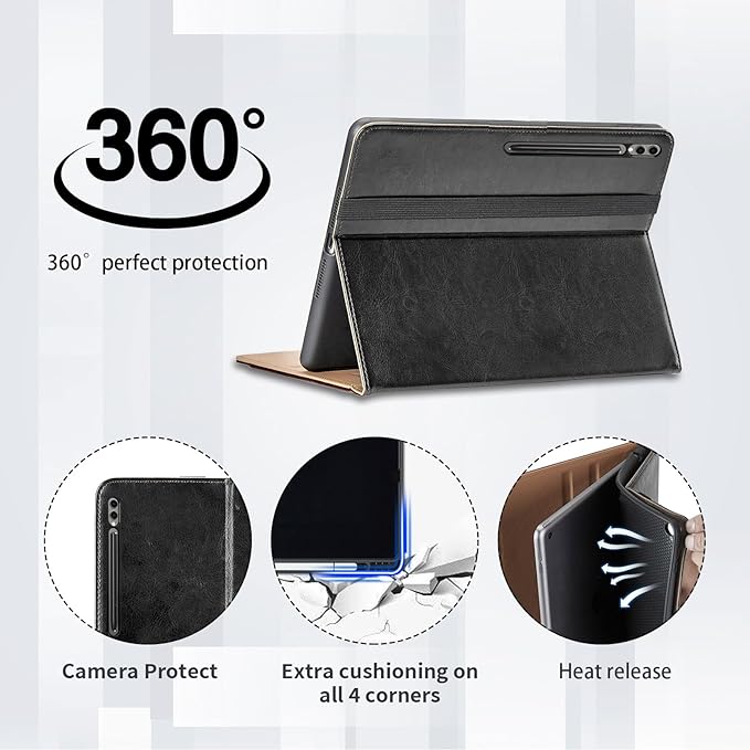 Case for Samsung Galaxy Tab S10 Plus 2024/S9 FE+/S9 Plus 12.4 Inch 2023 - Model SM-X820/X826B/X610/X616B/X810/X816B with S Pen Holder and Pocket, PU Leather Folio Stand Cover Auto Wake/Sleep, Black
