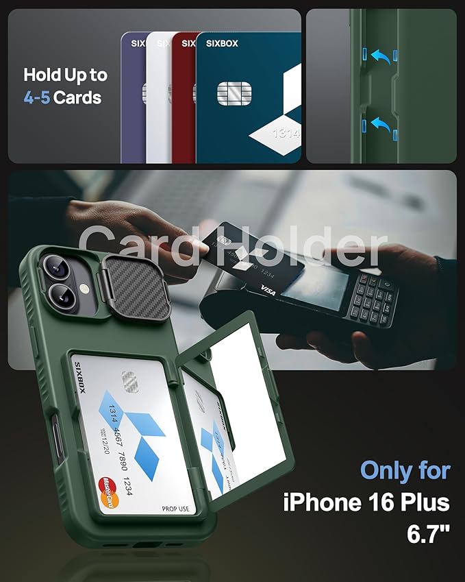 for iPhone 16 Plus Case Wallet with Stand, Built-in Card Holder & Camera Lens Cover, Military Grade Drop Protection Shockproof Rugged Protective Phone Case for iPhone 16 Plus 6.7" 2024, Green