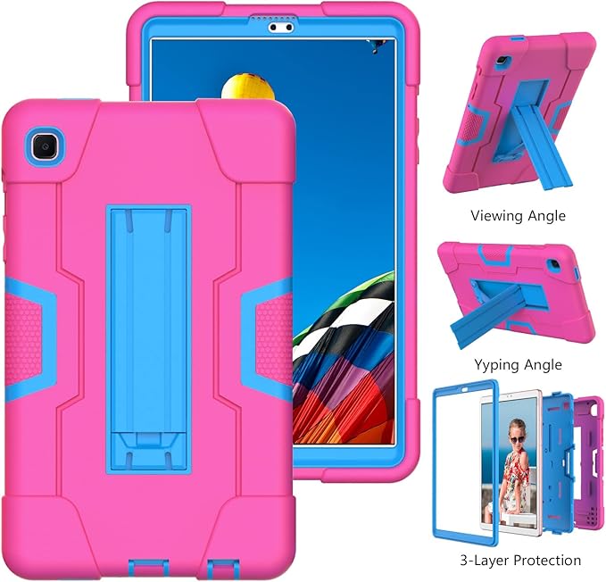 Case for Samsung Galaxy Tab A7 Lite 8.7 Inch 2021, Duty Rugged Shockproof Silicone and PC Protective Case for Galaxy Tab A7 Lite 8.7" 2021 (SM-T220/T225) (Rose red+Blue)