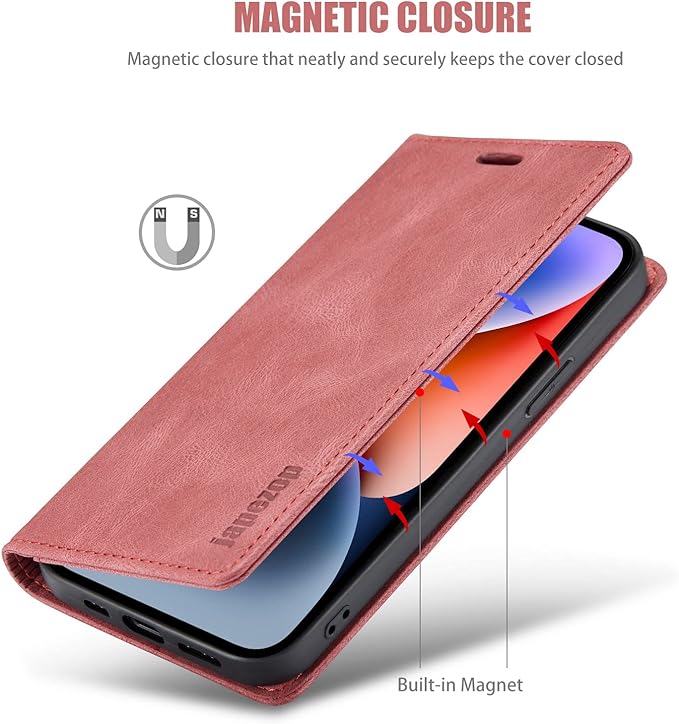 japezop iPhone 14 Wallet Case with [RFID Blocking] Card Holder Kickstand Magnetic,Leather Flip Case Wallet for iPhone 14 5G 6.1 Inch (Red)