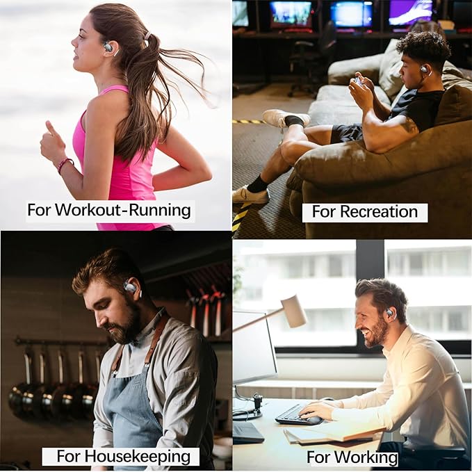 Open Ear Earbuds, Over Ear Headphones with Intelligent Charging Case, Snug Fit, Powerful Bass,Clear Mic, Ultra-Comfort Bluetooth Wireless Earphones for Jogging Workout Fitness Working