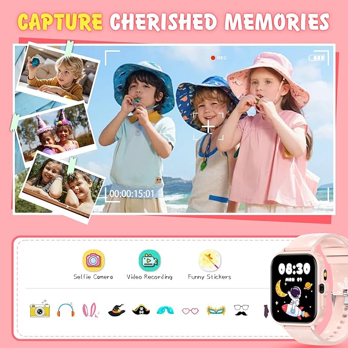 Smart Watch for Kids, 1.85" Fitness Tracker,Learning games,Sleep Monitor,Sports,IP68 Waterproof,Camera Videos Alarm Play Music Flashlight Pedometer Stopwatch Pedometer Gift Toys for Boys and Girls