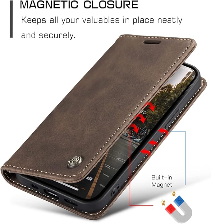 for iPhone 14 Plus Case, Flip Wallet Leather Case with Card Holder Magnetic Closure Shockproof Kickstand Protective Phone Cases Cover for iPhone 14 Plus, Coffee