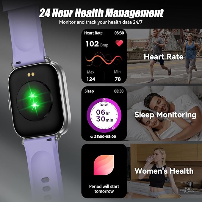 Smart Watch, 2.01" HD Touchscreen Fitness Watch, Bluetooth Calls, 120 Sports Modes Activity Tracker, 24/7 Heart Rate & Sleep Monitor, IP67 Waterproof, iOS Android Compatible (Purple)