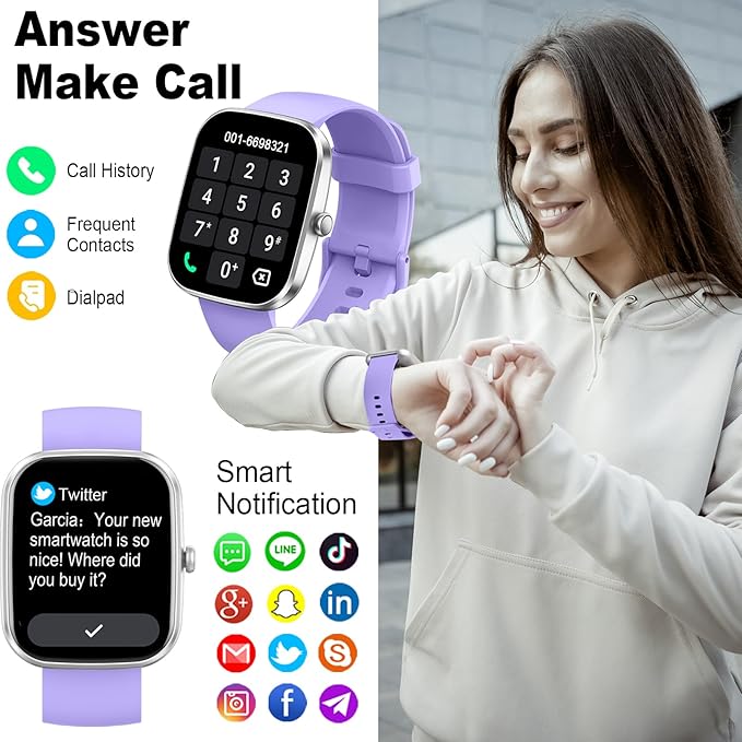 Smart Watch(Answer/Make Call), 1.91" Smartwatch for Men Women, New Fitness Watch with 110+ Sport Modes, Fitness Activity Tracke with Pedometer/Sleep Monitor/Heart Rate/IP68 Waterproof, Silver Purple