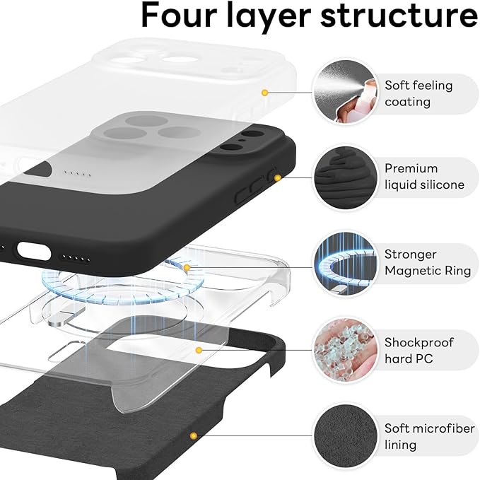 Vooii Magnetic Compatible with iPhone 17 Pro Max Case (Compatible with Magsafe) (Upgraded Camera Protection) Liquid Silicone Shockproof Full Body Protective Phone Cover for Women Men, Black, 6.9”