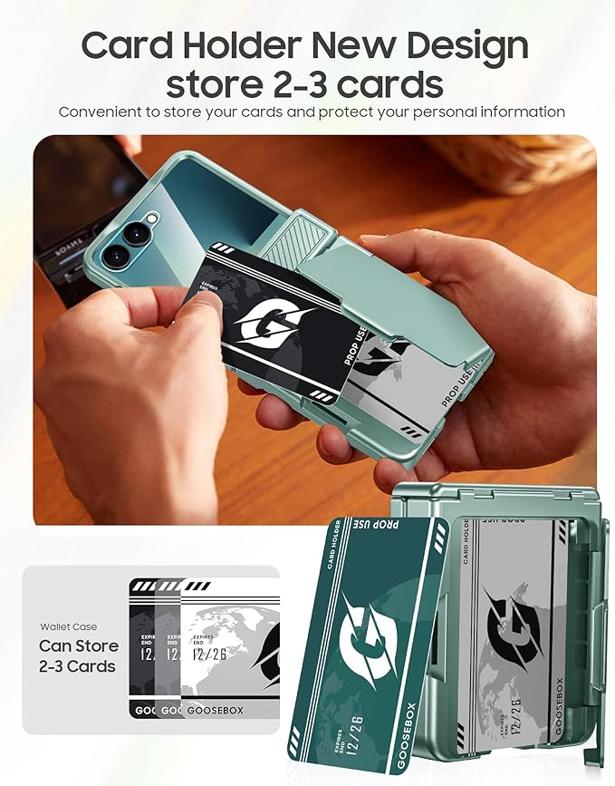 for Samsung Galaxy Z Flip 7 Case Wallet RFID Card Holder&Hinge Protection&HD Screen Protector, Full Body Shockproof Cover for Galaxy Z Flip 7(Mint Green)