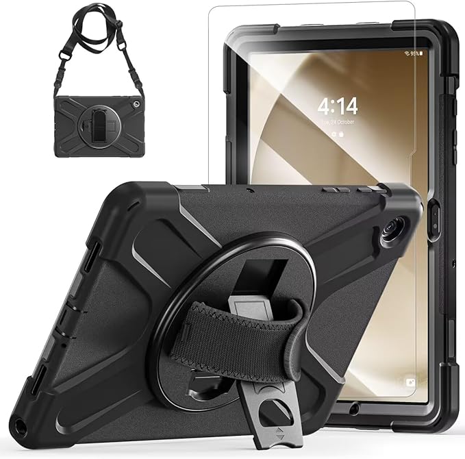 TSQQST for Samsung Galaxy Tab A9+ Plus Case 11 inch 2023 (SM-X210/X216/X218) with Screen Protector | Military Grade Heavy Duty Shockproof Case with Stand&Hand Strap for Galaxy A9 Plus Tablet-Black