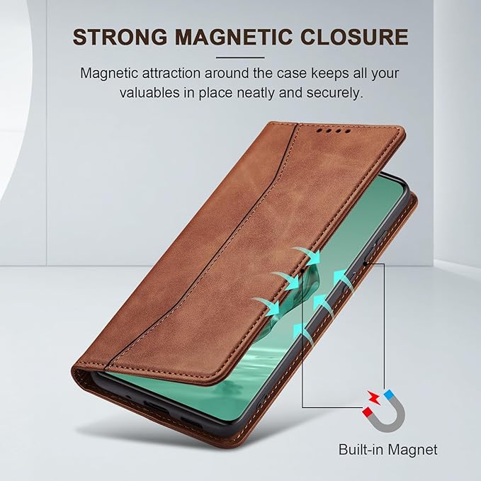 Jasonyu Flip Wallet Case for OnePlus 12,Leather Magnetic Folio Cover with Card Holder,Kickstand - TPU Shockproof Durable Protective Phone Case,Brown