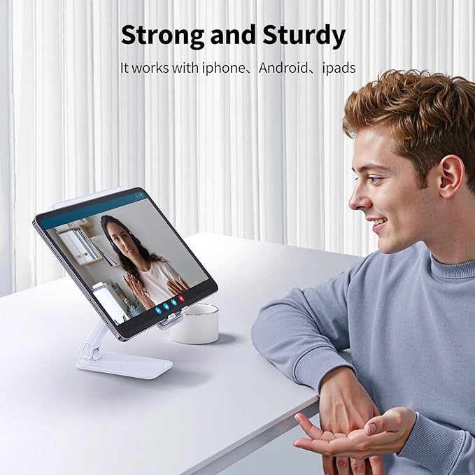 iWALK Magnetic Cell Phone Stand for Desk, Angle and Height Adjustable Mobile Phone Holder, Foldable Magnet Stand for iPhone 16 15 14 13 12 Pro Max and iPad, Cell Phone Holder for Samsung Galaxy, White