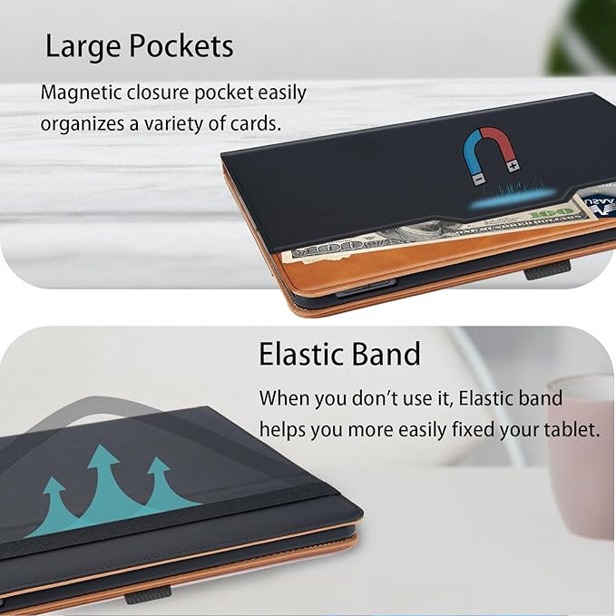 Case for Samsung Galaxy Tab S10 Lite/ S10 FE/ S9 FE 5G 10.9 Inch/Tab S9 11 Inch, PU Leather with Built-in S Pen Holder Magnetic Multi-Angle Stand Cover for Man,Woman,Black