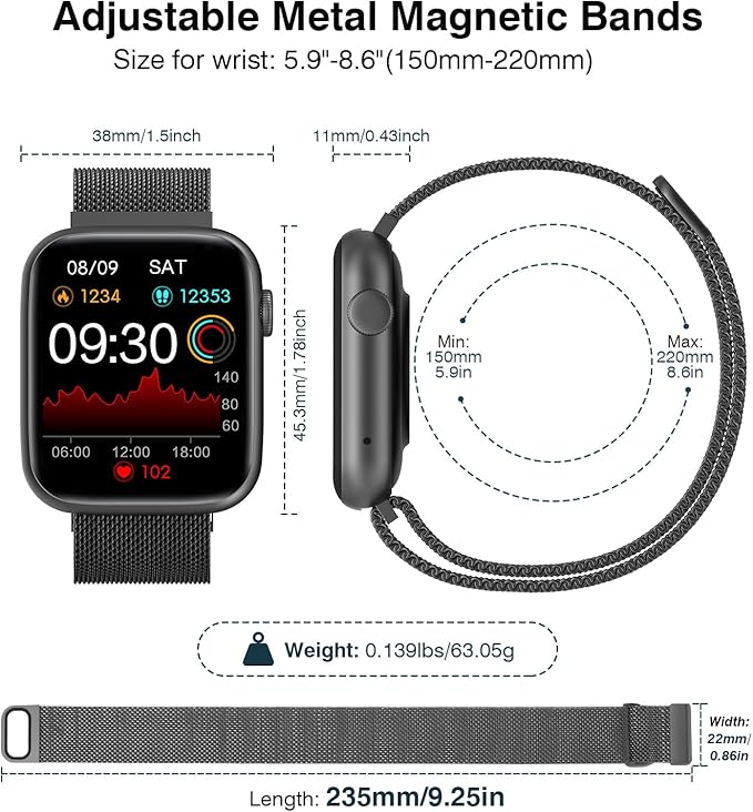 EarlySincere Smart Watches for Men Women Blood Pressure, 1.9" HD Full Touch Screen, Fitness Tracker with Heart Rate Blood Oxygen Sleep Monitor, IP67 Waterproof Smartwatch for Android iOS