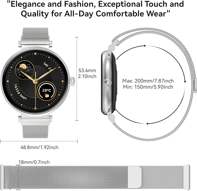 Bebinca Smart Watches for Women (Dial/Answer Calls) with Heart Rate/Sleep/Blood Oxygen Monitor, Voice Assistant Compatible with Samsung iPhone Android Phones, IP68 Waterproof(Silver)