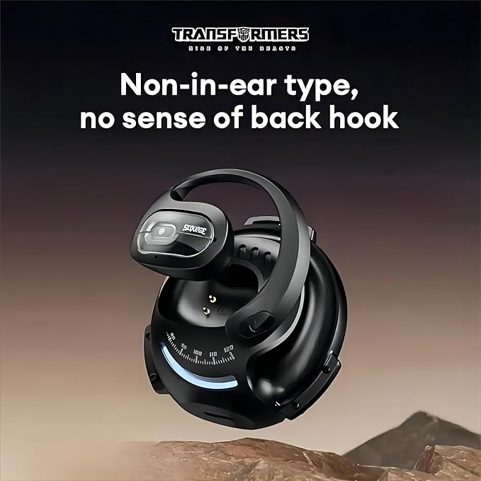TRANSFORMERS Open Ear Earbuds with Ear Hooks,Open Ear Headphone True Wireless Earbuds Over Ear Headphones Bluetooth 5.4 60H Play,IPX5 Waterproof for Work Fitness Running Yoga Gym, Black-Optimus Prime