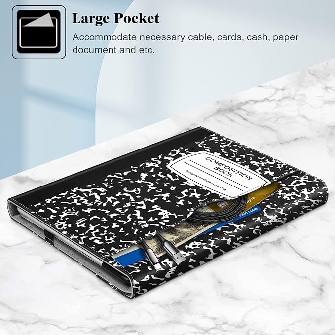 Fintie Case for 13 Inch Microsoft Surface Pro 11/10/9 - Multiple Angle Viewing Portfolio Business Cover with Pocket & Stylus Holder, Compatible with Type Cover Keyboard, Composition Book