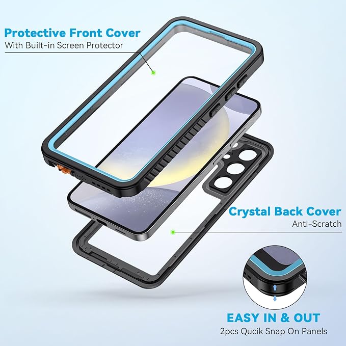Lanhiem for Samsung Galaxy S24 Phone Case, IP68 Waterproof Dustproof, Built-in Screen Protector, Rugged Full Body Shockproof Protective Cover for Galaxy S24 5G 6.2 Inch, Light Blue