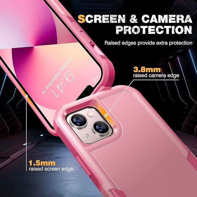 Diaclara Designed for iPhone 13 Case, [with Privacy Screen Protector] [Anti Spy] [Military Grade Drop Protection] Heavy Duty Full-Body Shockproof Phone Case, Pink