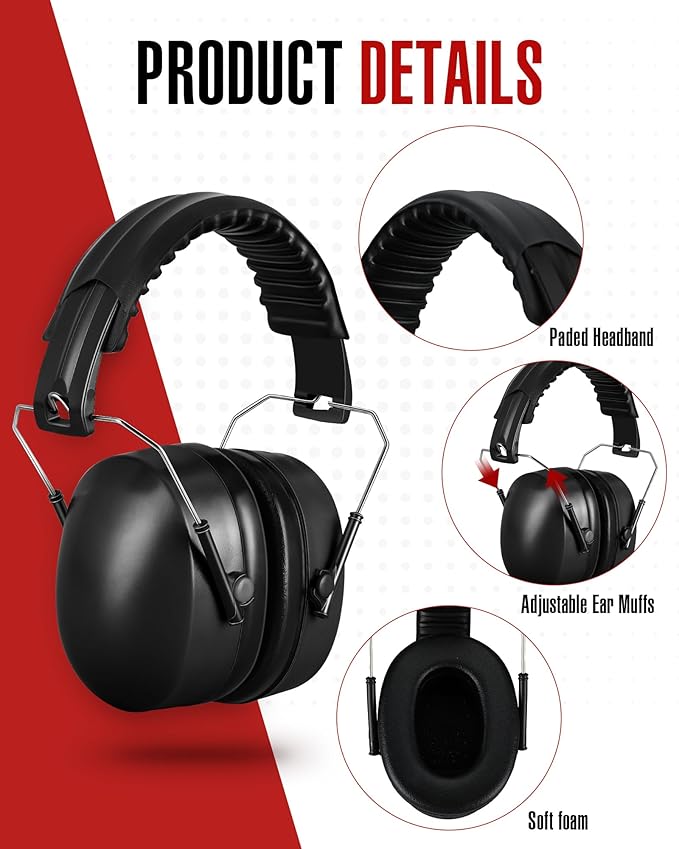 12 Pcs Hearing Protection Ear Muffs NRR 28dB Noise Reduction Headphones Shooting Ear Protection Earmuffs(Black)