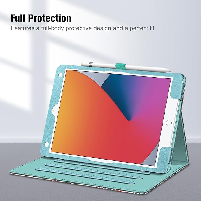 Fintie Case for iPad 9th / 8th / 7th Generation (2021/2020/2019) 10.2 Inch - [Corner Protection] Multi-Angle Viewing Stand Cover with Pocket & Pencil Holder, Auto Sleep Wake, Spring Bloom