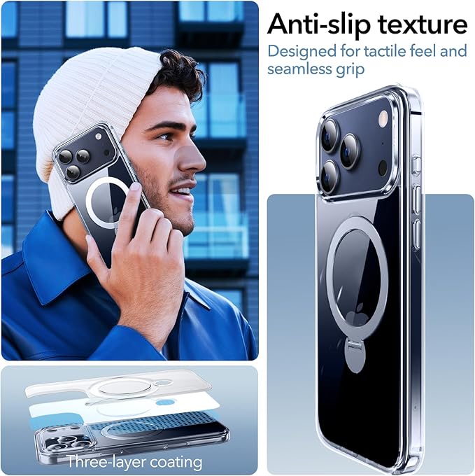 Anqrp 360° All-in-ONE Crystal Clear Case for iPhone 17 Pro with Rotatable Magnetic Stand, Compatible with Mag-Safe, Anti-Yellowing Transparent MIL-Grade Shockproof Phone Case Cover for iPhone 17 Pro