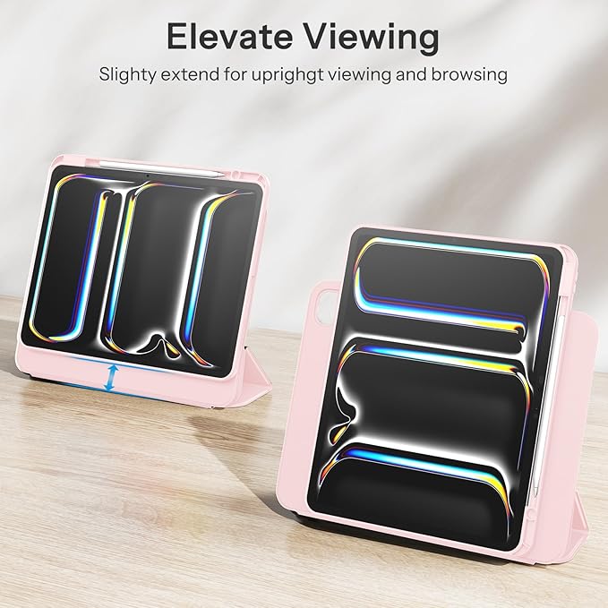 SPARIN Case for iPad Pro 13 inch 2024-M4 with Pencil Holder, Detachable Magnetic Hybrid Protective Cover, Portrait/Landscape Stand, Durable Protection, Auto Wake/Sleep -Pink