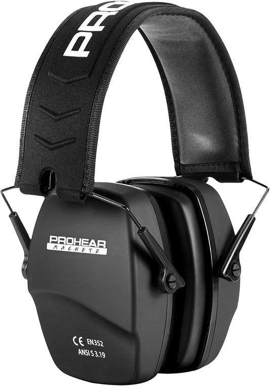 PROHEAR 016 Ear Protection Safety Earmuffs for Shooting, NRR 26dB Noise Reduction Slim Passive Hearing Protector with Low-Profile Earcups, Compact Foldable Ear Defenders for Gun Range, Hunting (Black)