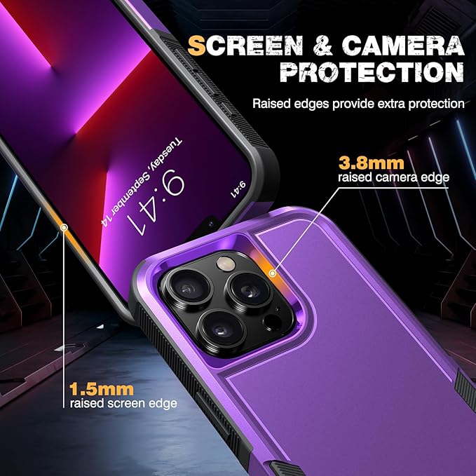 Diaclara Designed for iPhone 13 Pro Max Case, [with Privacy Screen Protector] [Anti Spy] [Military Grade Drop Protection] Heavy Duty Full-Body Shockproof Phone Case, Purple
