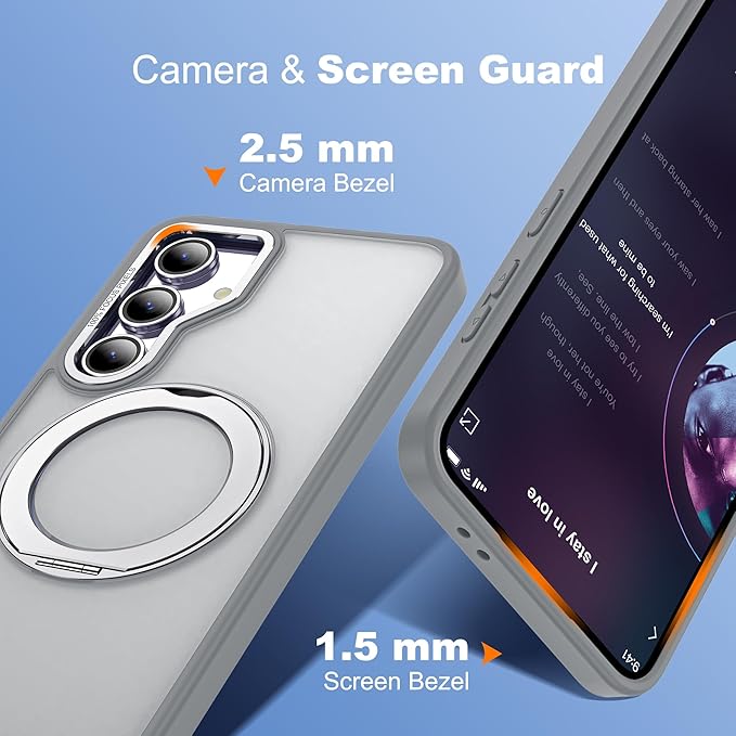 for Samsung Galaxy S24 FE Case with 360° Rotatable Magnetic Ring Stand Compatible with Mag-Safe Military Protection Shockproof Matte Translucent Phone Cases for S24 FE,Gray