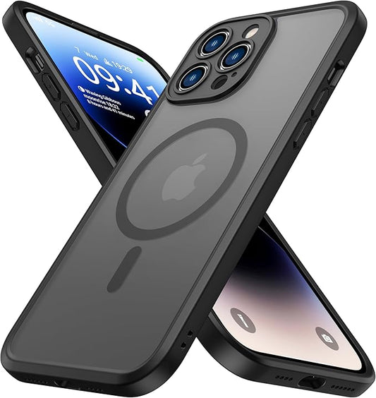 ImpactStrong Magnetic Guard Designed for iPhone 14 Pro Case [Camera Protection] [Military Grade Drop Tested] [Compatible with MagSafe] Slim Translucent Matte Phone Case (6.1") - Black