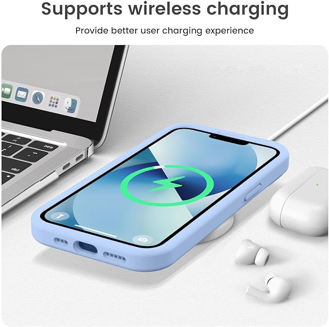 Vooii Compatible with iPhone 13 Case, Liquid Silicone Upgrade [Camera Protection] [Soft Anti-Scratch Microfiber Lining] Shockproof Phone Case for iPhone 13 6.1 inch - Light Blue