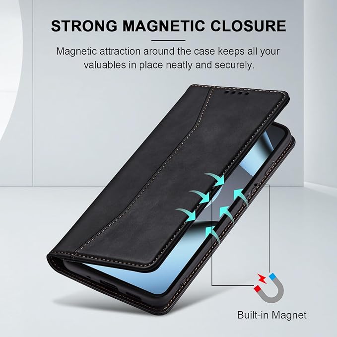 Jasonyu Flip Wallet Case for Google Pixel 10/10 Pro 5G,Leather Magnetic Folio Cover with Card Holder,Kickstand - TPU Shockproof Durable Protective Phone Case,Black