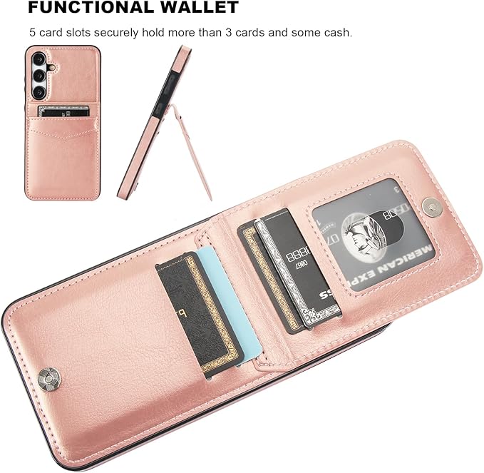 KIHUWEY for Samsung Galaxy S24 Plus Case Wallet with Credit Card Holder, Flip Premium Leather Magnetic Clasp Kickstand Heavy Duty Protective Cover for Samsung Galaxy S24 Plus 6.7" (Rose Gold)