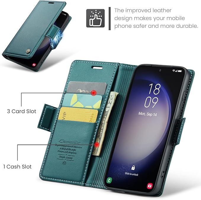 Case for Samsung Galaxy S23 Plus Wallet Case, RFID Blocking PU Leather Flip Folio Cover Card Holder Kickstand Shockproof Phone Case Compatible with Samsung Galaxy S23 Plus, Blue Green
