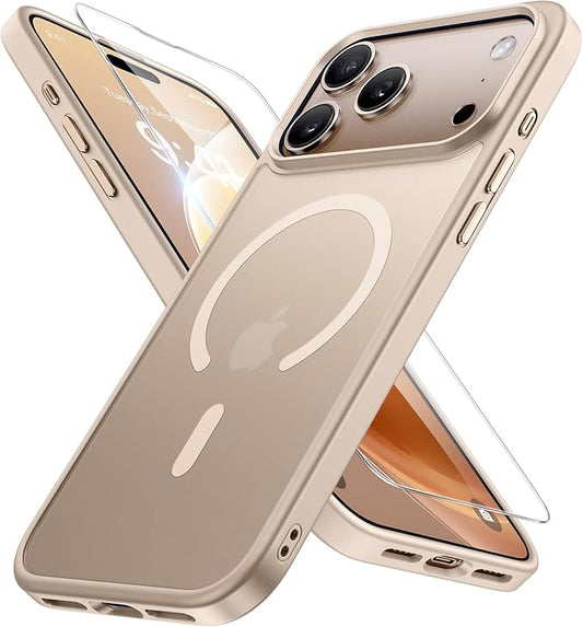 Miracase Magnetic for17 Pro Case 6.3" with Screen Protector, [Compatible with MagSafe] Military-Grade Protection, Anti-Fingerprint, Slim Thin Phone Case for 17 Pro Cover, Glod Gold