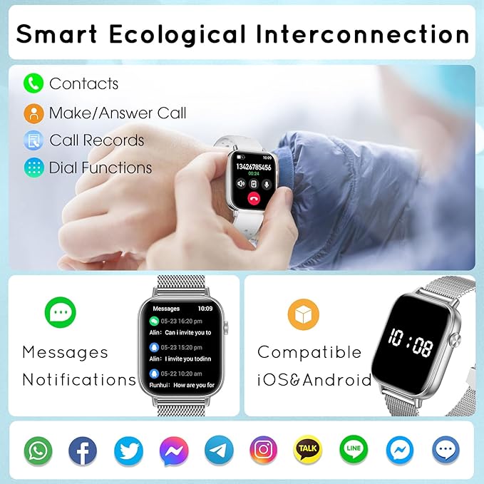 Smart Watch for Women Men (Answer/Make Calls) 1.83" HD Smartwatch Compatible Android iOS Phones with Fitness Running /Step Counter/Heart Rate/Sleep, 120+ Sports Modes IP68 Waterproof, Silver/3 Bands