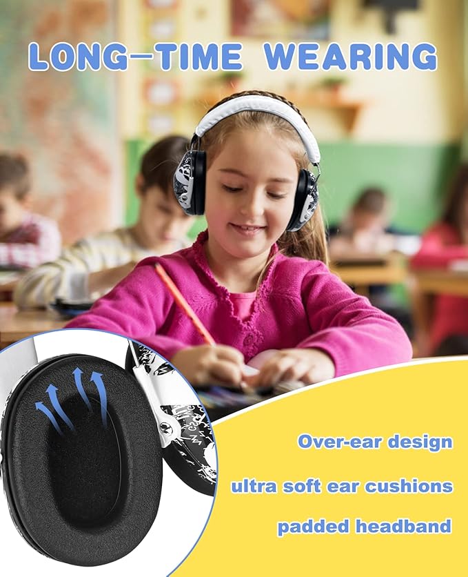 PROHEAR 032 Kids Ear Protection Safety Ear Muffs, NRR 25dB Noise Reduction Childrens Earmuffs, Adjustable Headband Hearing Protectors for Concerts, Racing, Airports - Skull Pattern