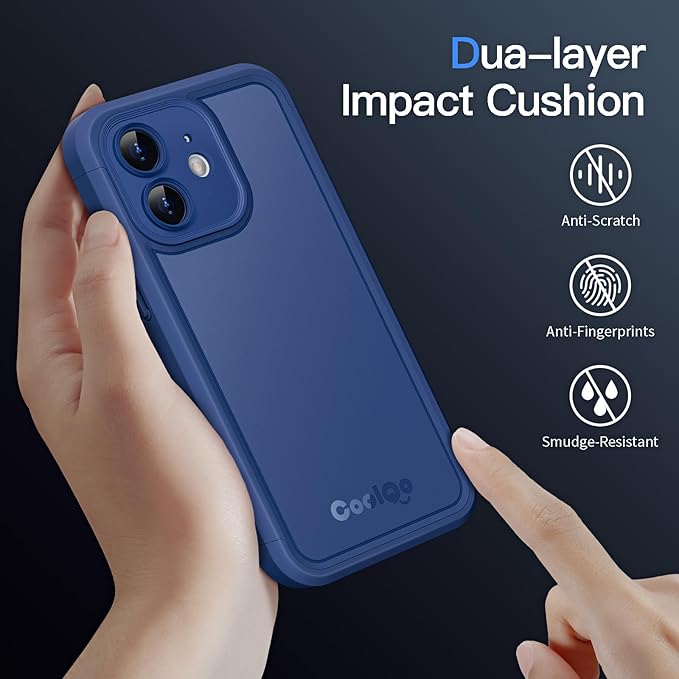 COOLQO Magnetic for iPhone 12 Case, Compatible with MagSafe, Dual Layer Design Military Grade Protection, Translucent Matte Scratch-Resistant Back Protective Shockproof Phone Case, Blue