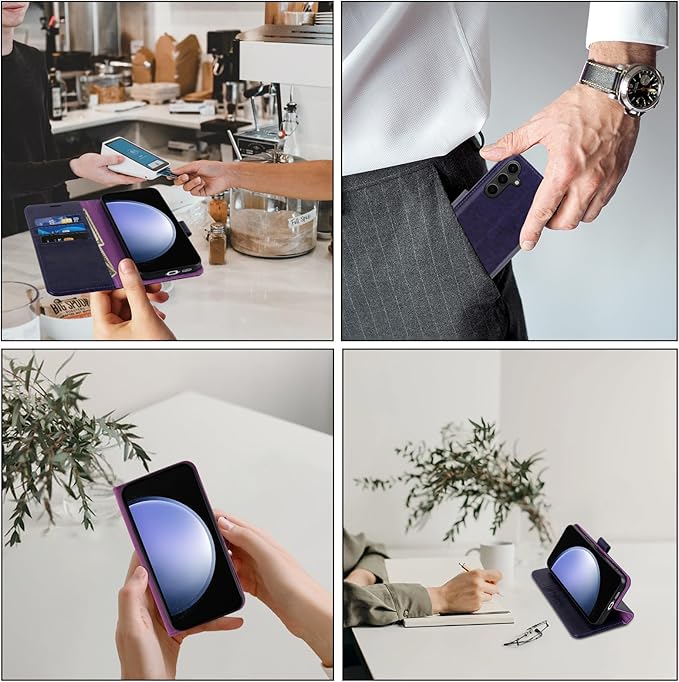 MONASAY Wallet Case Fit for Samsung Galaxy S23 FE 6.4 inch 5G,[RFID Blocking] Flip Folio Leather Cell Phone Cover with Credit Card Holder, Purple