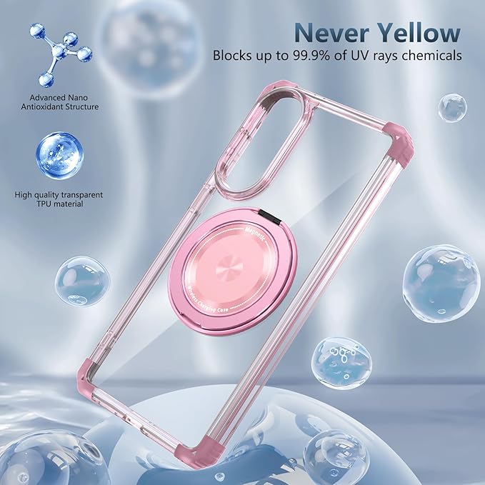 for Samsung Galaxy S25 Edge Case Compatible with MagSafe Magnetic,with Screen Protector,Built-in Kickstand Ring Military Grade Drop Heavy Duty Protection Shockproof for S25Edge Phone Case Pink