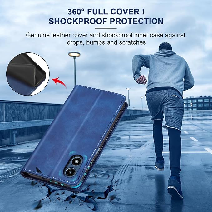 Jasonyu Flip Wallet Case for Moto G Play 4G (2024),Leather Magnetic Folio Cover with Card Holder,Kickstand - TPU Shockproof Durable Protective Phone Case,Blue